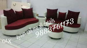 2-piece Red-and-white Suede And Leather Sofa Set