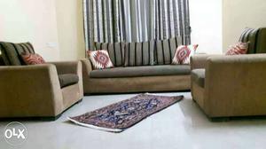 3-piece Brown-and-gray Suede Sofa Set