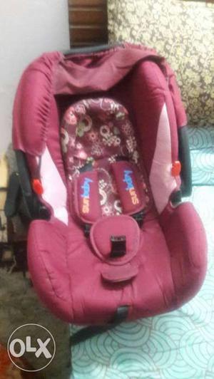 Baby's Red And Black Floral Carrier Car Seat