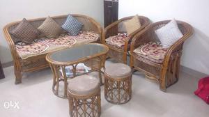 Best Quality Cane Sofa Set with Corner rack and stools