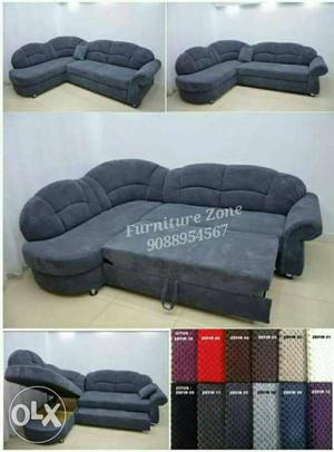 Black Fabric Sectional Couch