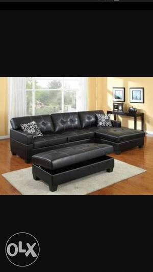 Black Leather Sectional L type Sofa set
