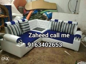 Blue-and-white Fabric Corner Sofa