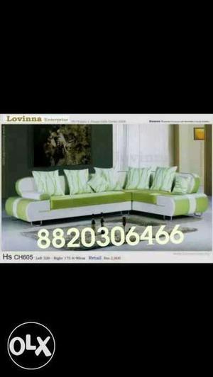 Brand new white green sectional sofa