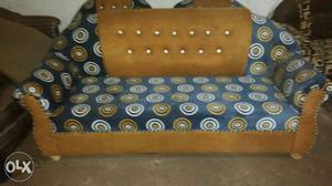 Brown And Blue Floral Fabric Sofa