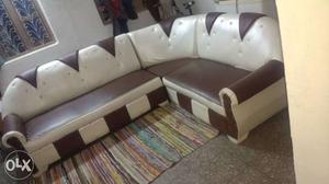 Brown And White Leather Sectional Sofa