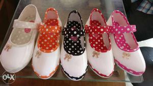 Five paired Polka Dots Strap Shoes