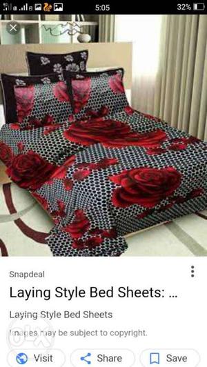 Gray-white-and-red Floral Bedding Set Screenshot