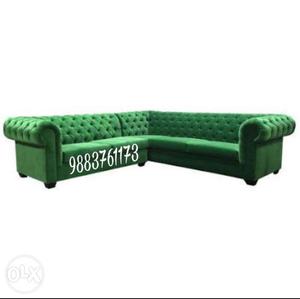 Green Velvet Tufted Sectional Sofa