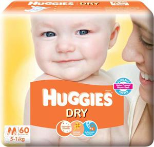 Huggies New dry (M Size) 60 Pieces pack. Ideal