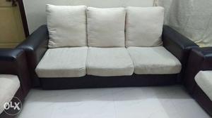Light Brown And Brown Fabric 3-seat and 2 single seat Sofa