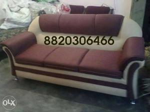 Red And Beige Suede 3+1+1 seat Sofa