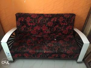 Red And Black Floral Suede Sofa