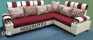 Red And White Sectional Fabric Sofa
