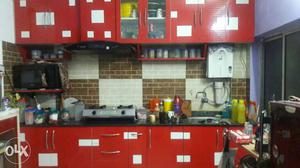 Red Wooden Kitchen Cabinet