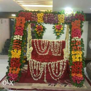 Red, Yellow, And Orange Petaled Flowers Decoration