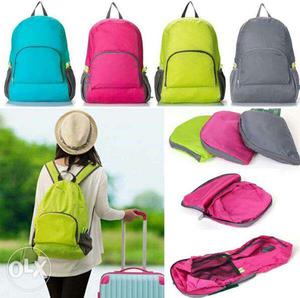 Teal, Pink, Yellow, And Gray Leather Backpacks