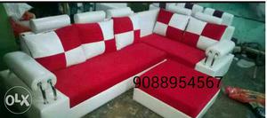 White And Red Leather Sectional Sofa