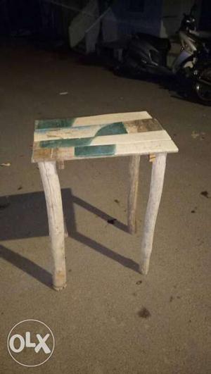 White And Teal Wooden Side Table
