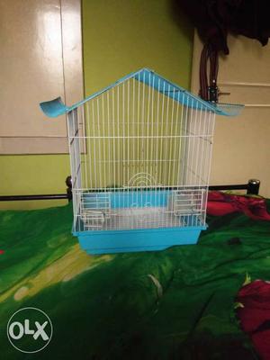 Blue And White Wire Bird Cage