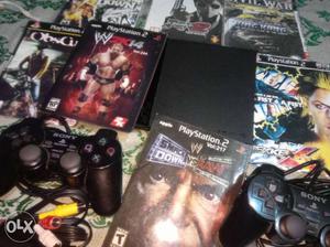Sony PS2 Console With Two Dualshock 2 And Game Case Lot