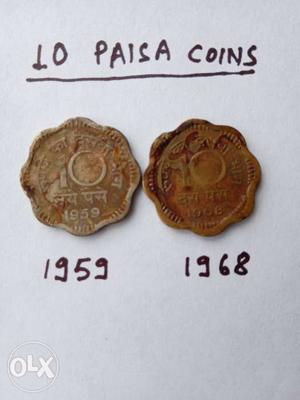 50 years old 10 Paisa Coins, 2 in no's