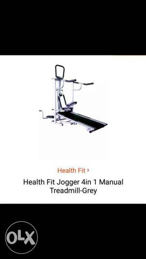 Black And Gray Health Fit Jogger 4-in-1 Manual Treadmill