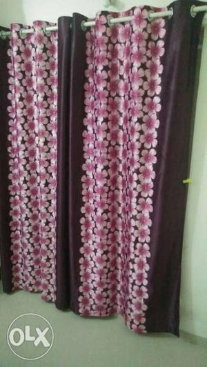 Black And Pink Floral Grommet Curtain