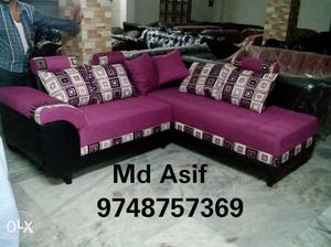 Black And Purple Sectional Couch With Throw Pillows
