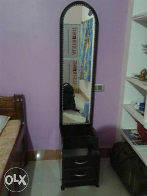 Black Wooden 2-drawer Table With Mirror