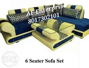 Blue And Yellow Sofa With Center Table Set
