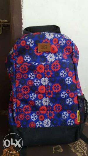 Blue, Red And Black Floral Print Backpack