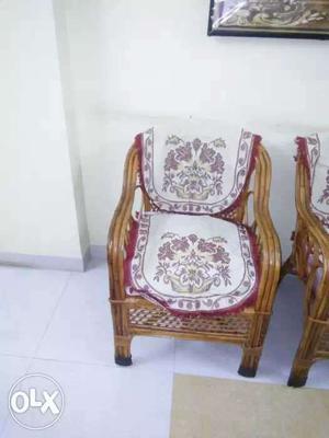 Brown, White, And Red Floral Padded Armchair