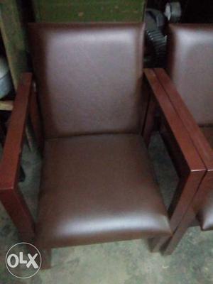 Brown Wooden Framed Brown Leather Padded Armchair