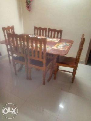 Brown Wooden Table With Chairs Dining Set