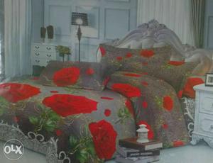 Double bed bedsheet with two pillow covers.