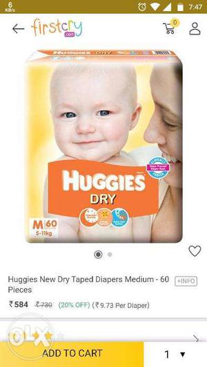 Huggies New Dry Taped Diapers Medium - 60 Pieces