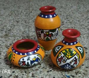 New set of 3 Hand painted Terracotta pots of 2-3 inches