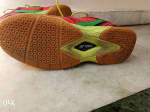 Pair Of Red-green-yellow-and-brown Yonex Tennis Sheos