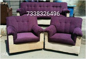 Perple and cream combination fabric sofa set 2