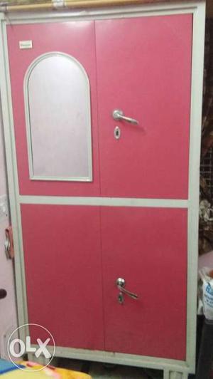 Pink And White Wooden 4-door Wardrobe