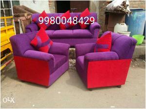 Red and perple combination fabric sofa set