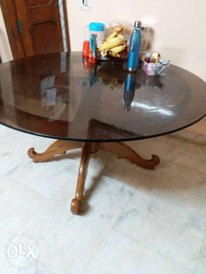 Round Brown Wooden Coffee Table