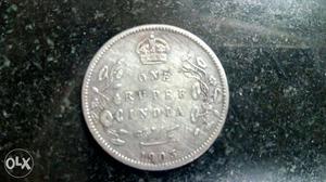 Round Silver One Rupee Indian Coin