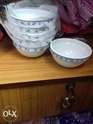 Six White Ceramic Bowls