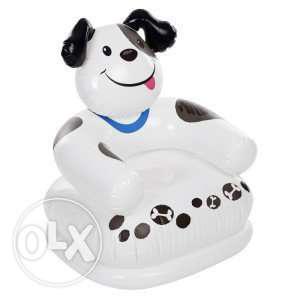 Toddler's White And Black Inflatable Dog Floor Seat