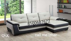 Tufted Black And White Fabric Sectional Sofa