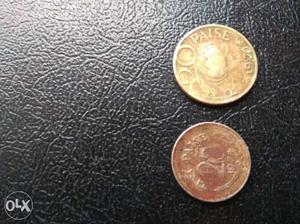 Two Gold Round 20 Indian Pasie Coins