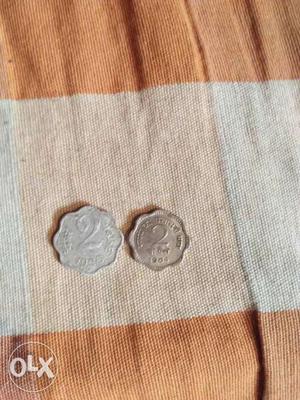 Two Scallop Edge 2 Indian Coins