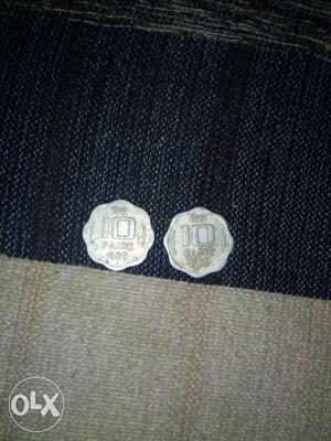 Two Silver Scalloped 10 Paise Coins